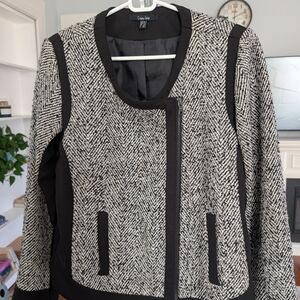 Women's Herringbone Blazer - Black and White